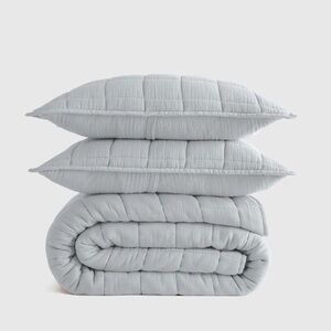 Quince Organic Airy Gauze Box Quilt  Set in Mist Queen Size (3pieces)